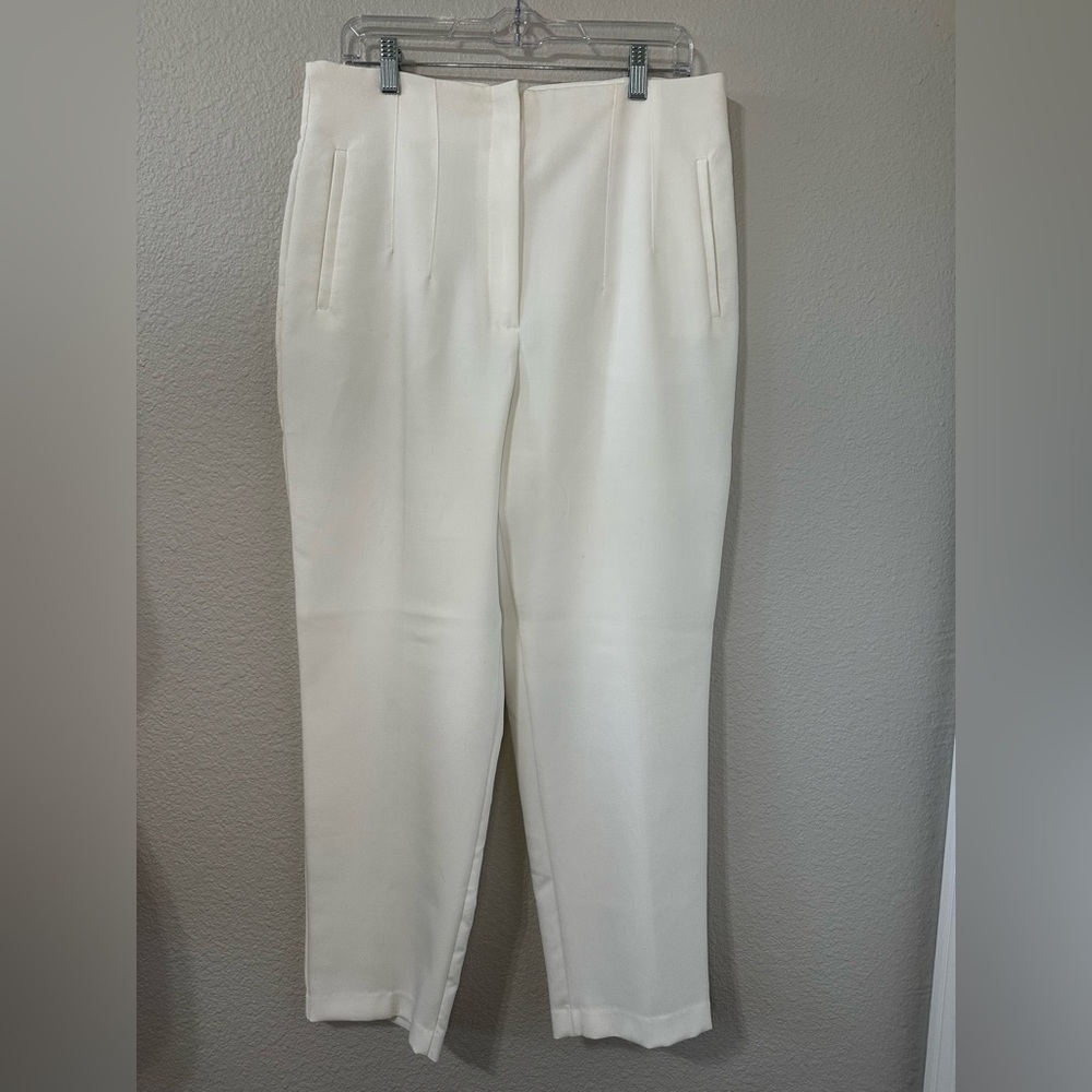 Zara high waist tuxedo trouser pant in Ecru/Ivory cropped straight leg - Picture 1 of 6